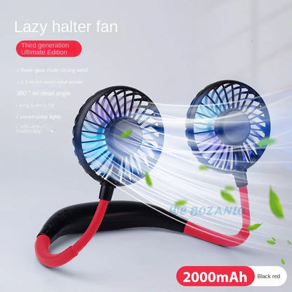 USB Portable Hands-Free Neck Fan - Rechargeable Mini Sports Fan, 3-Speed Adjustable Dual Fan for Home Office & Outdoor Use