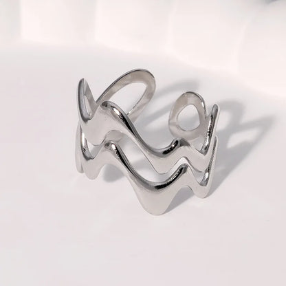 Stainless Steel Irregular Wave Adjustable Ring – Creative Gold Statement Jewelry for Women & Men