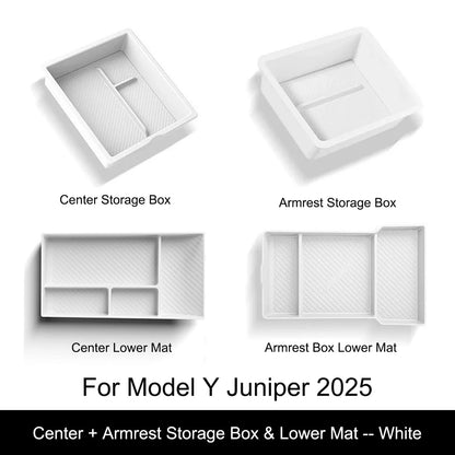 Tesla Model Y Juniper 2025 Center Console Armrest Organizer – Cup Holder & Storage Box Interior Upgrade Kit
