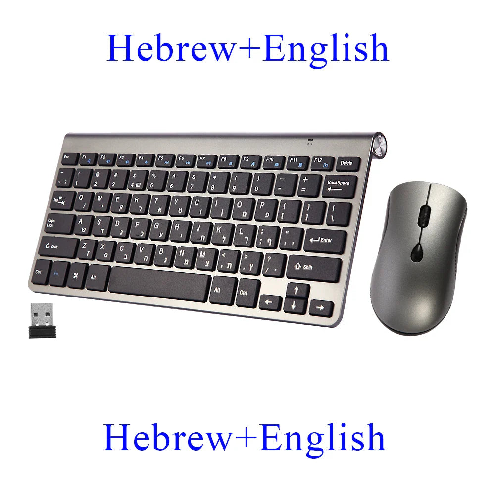 2.4G Wireless Mini Keyboard and Mouse Set – USB Portable Combo with Russian/Korean/Hebrew Layout for PC & Laptop