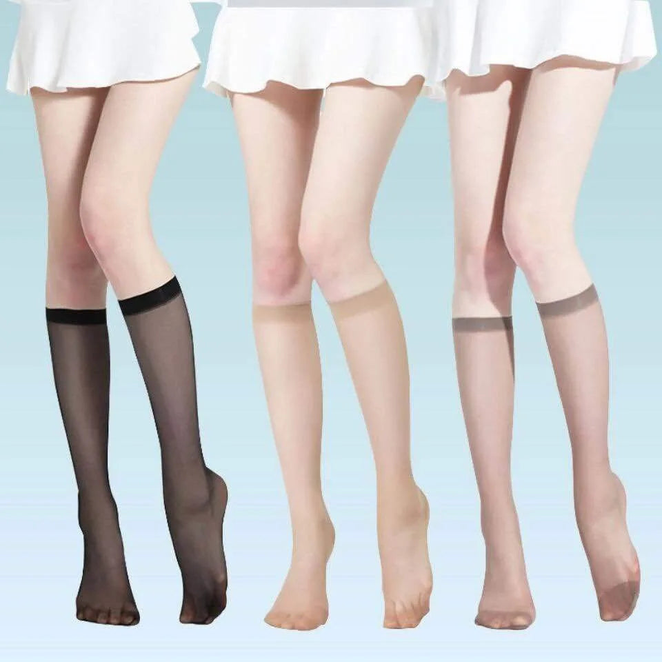 Women’s Ultra-Thin Nylon Knee-High Socks - 5 Pairs Sheer Stretch Stockings for Summer