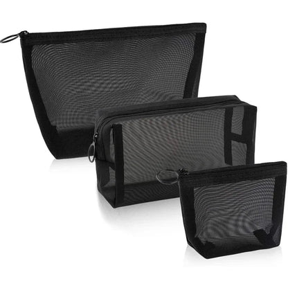 Female Makeup Pouch – Portable Small & Large Mesh Cosmetic Bag, Toiletry Beauty Case, Travel Makeup Organizer Storage Bag