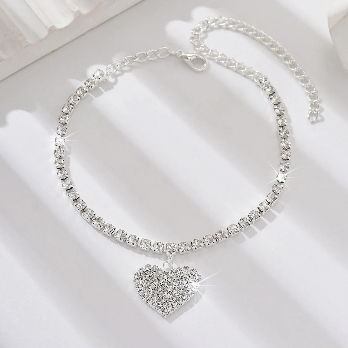 Women's Premium Copper Inlaid Water Diamond Love Foot Chain Bracelet – Elegant Wedding & Party Fashion Jewelry