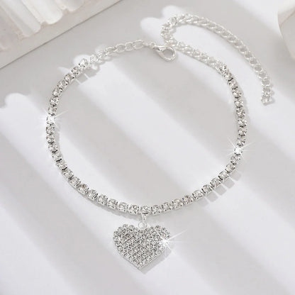 Women's Premium Copper Inlaid Water Diamond Love Foot Chain Bracelet – Fashion Wedding Party Jewelry Accessories