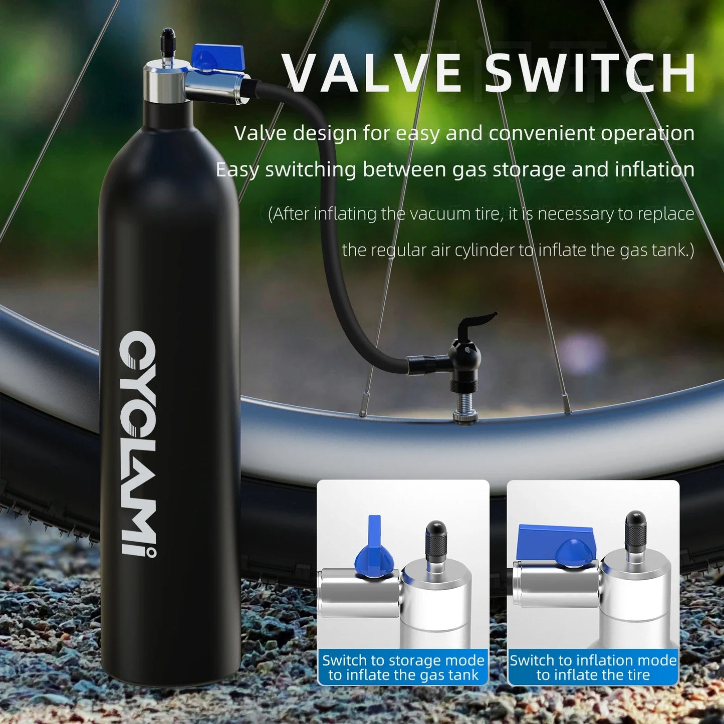 CYCLAMI 1.2L Aluminum Tire Booster – MTB & Road Bike Tubeless Inflator Air Bottle with Valve Cylinder