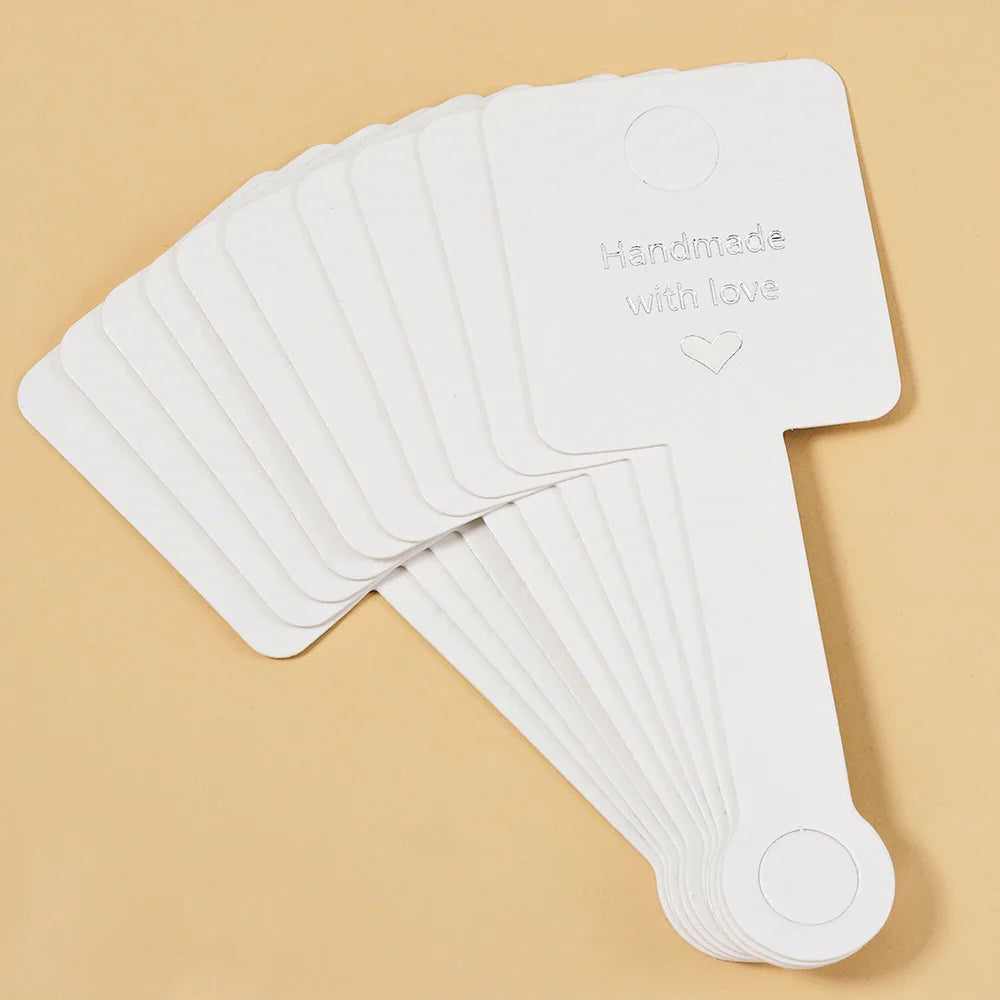 50pcs 4x10cm Self-Adhesive Kraft Paper Jewelry Cards – Bracelet & Necklace Display for Retail Packaging