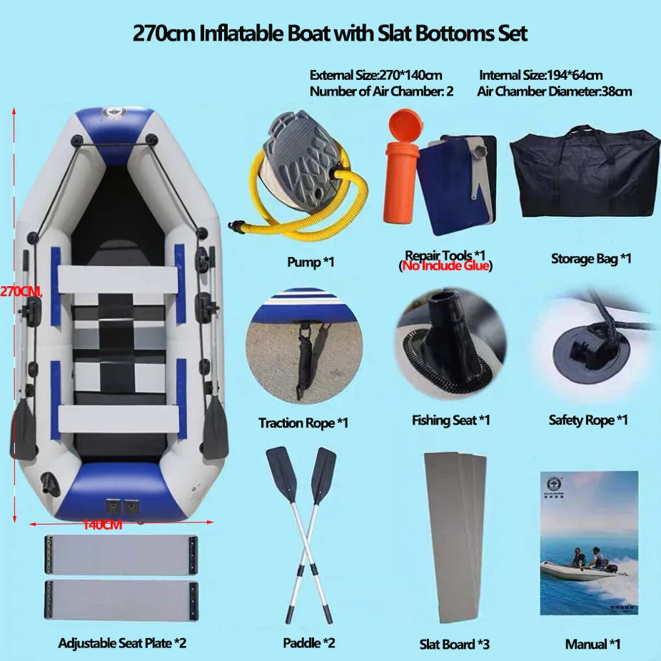 PVC 3-Layer Inflatable Boat – Wear-Resistant Fishing Kayak for 2-6 Persons, Rowing Canoe & Sports Boat