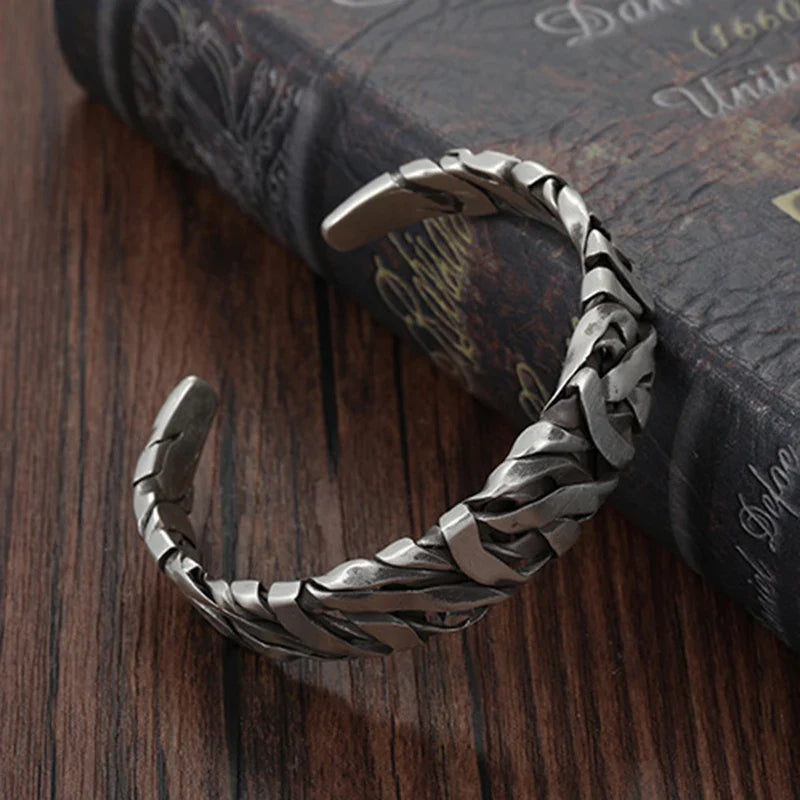 925 Sterling Silver Wide Geometric Bangle - Punk Irregular Bracelet for Men and Women - Fashion Jewelry Gift