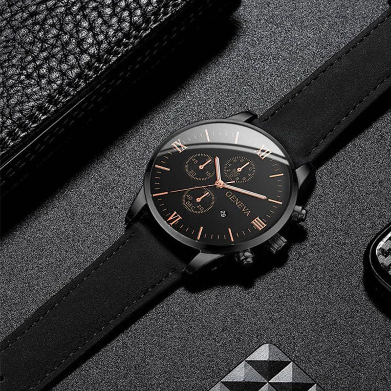 Men's Casual Watch – Leather Band Analog Quartz with Calendar Function