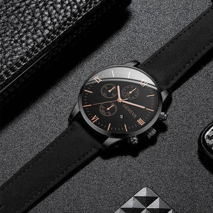 Men's Casual Watch – Leather Band Analog Quartz with Calendar Function