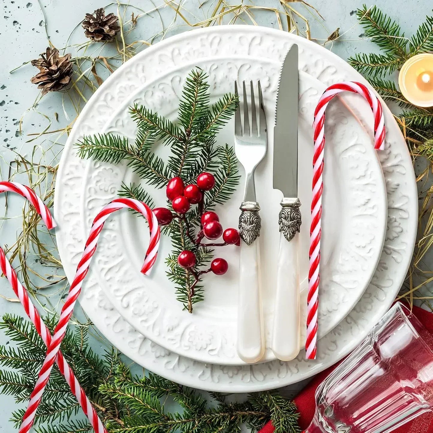 100/10pcs Christmas Candy Cane Ornaments – Plastic Twisted Hanging Decorations for Tree & Party Favors