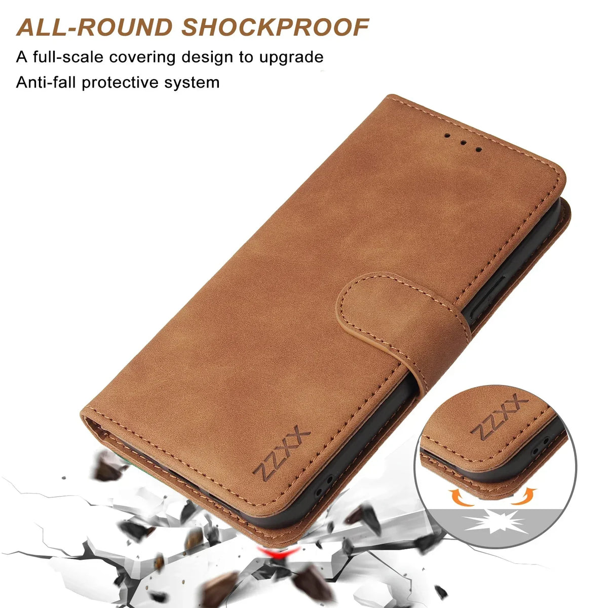 ZZXX Leather Wallet Case for iPhone 16e–6s Plus – Flip Cover with Card Holder & Protective Stand Design