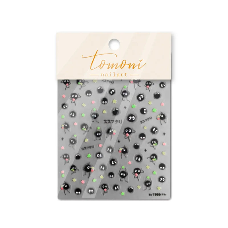Chibi Anime Nail Stickers - Cute Susuwatari Cartoon Self-Adhesive Nail Art Decals for Kawaii DIY Manicure