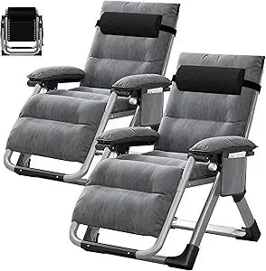 Set of 2 Zero Gravity Outdoor Lounge Chairs – Reclining Patio Sun Loungers with Cushion, Headrest & Cup Holder
