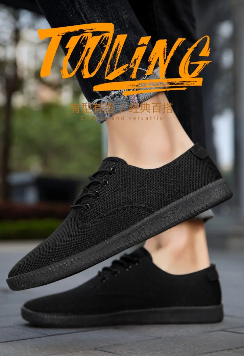 Men’s Canvas Casual Sneakers — Lightweight Slip-On Vulcanized Flats & Loafers, Comfortable Trainers Shoes