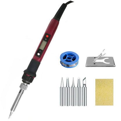 80W Digital Electric Soldering Iron Kit – Adjustable Temperature LCD Display Welding Tool Set (110V/220V) with Replaceable Tips