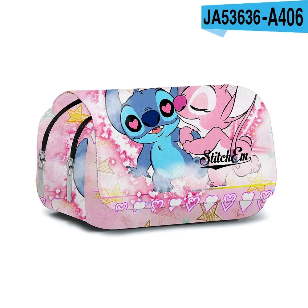 Anime Stitch Fully Printed Flap Pencil Case – Cartoon Stationery Bag for Primary & Secondary Students