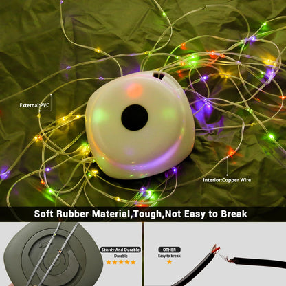 33Ft Camping String Lights with Lanterns: 2-in-1 Design, 2000mAh Rechargeable Flashlights - IPX6 Waterproof Camping Lights