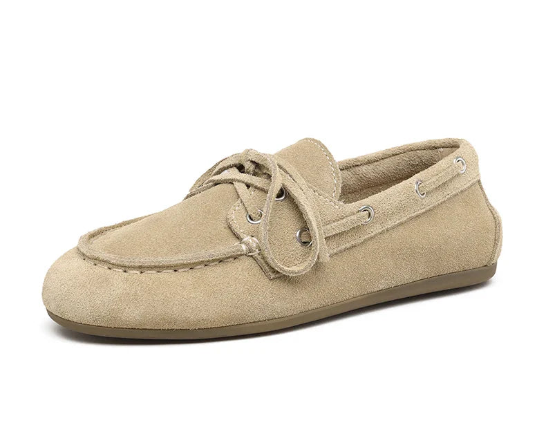 Smile Circle Women’s Genuine Leather Boat Shoes – Lace-Up Moccasins, Flat Casual Loafers