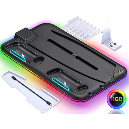PS5 Stand and Turbo Cooling Station with Controller Charger - RGB Light & Headset Holder for Playstation 5 Digital/Disc
