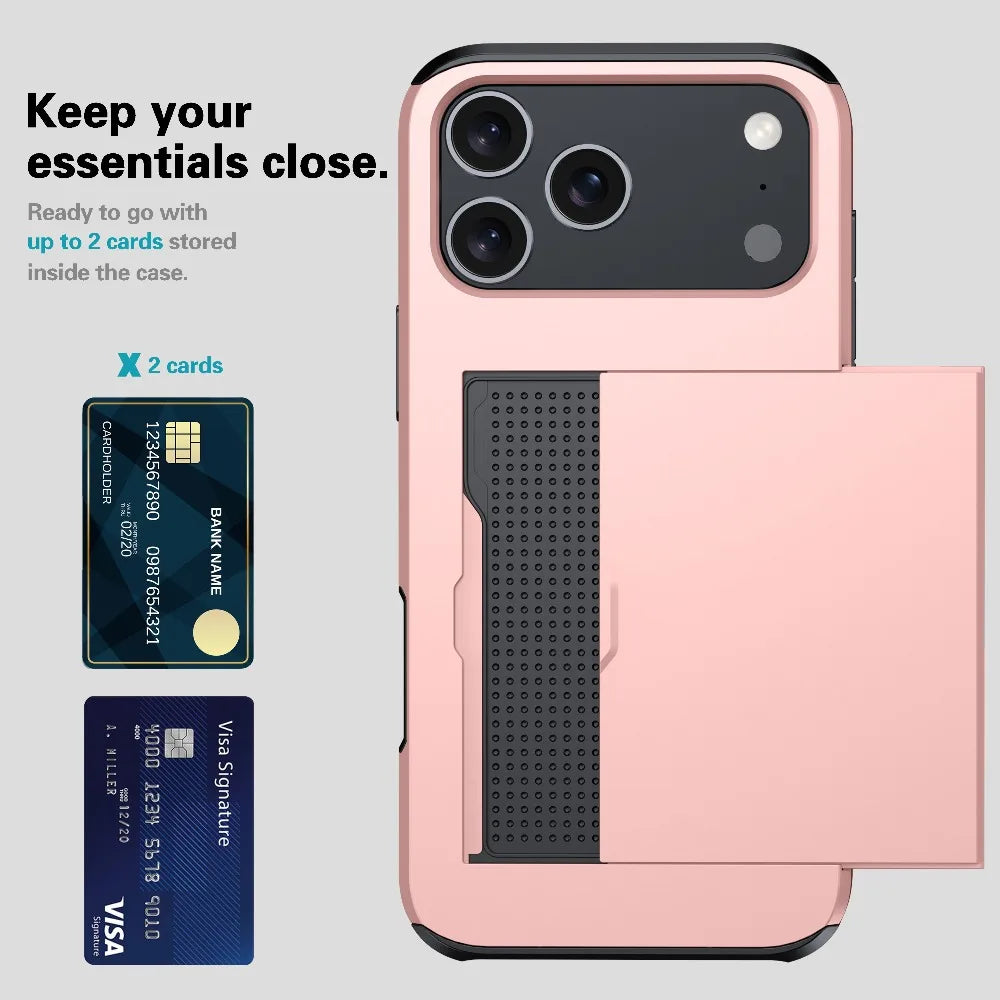 iPhone Case with Wallet & Card Holder — Shockproof Protective Cover for iPhone 17, 16, 15, 14, 13, 12, 11 Pro Max & Mini Models