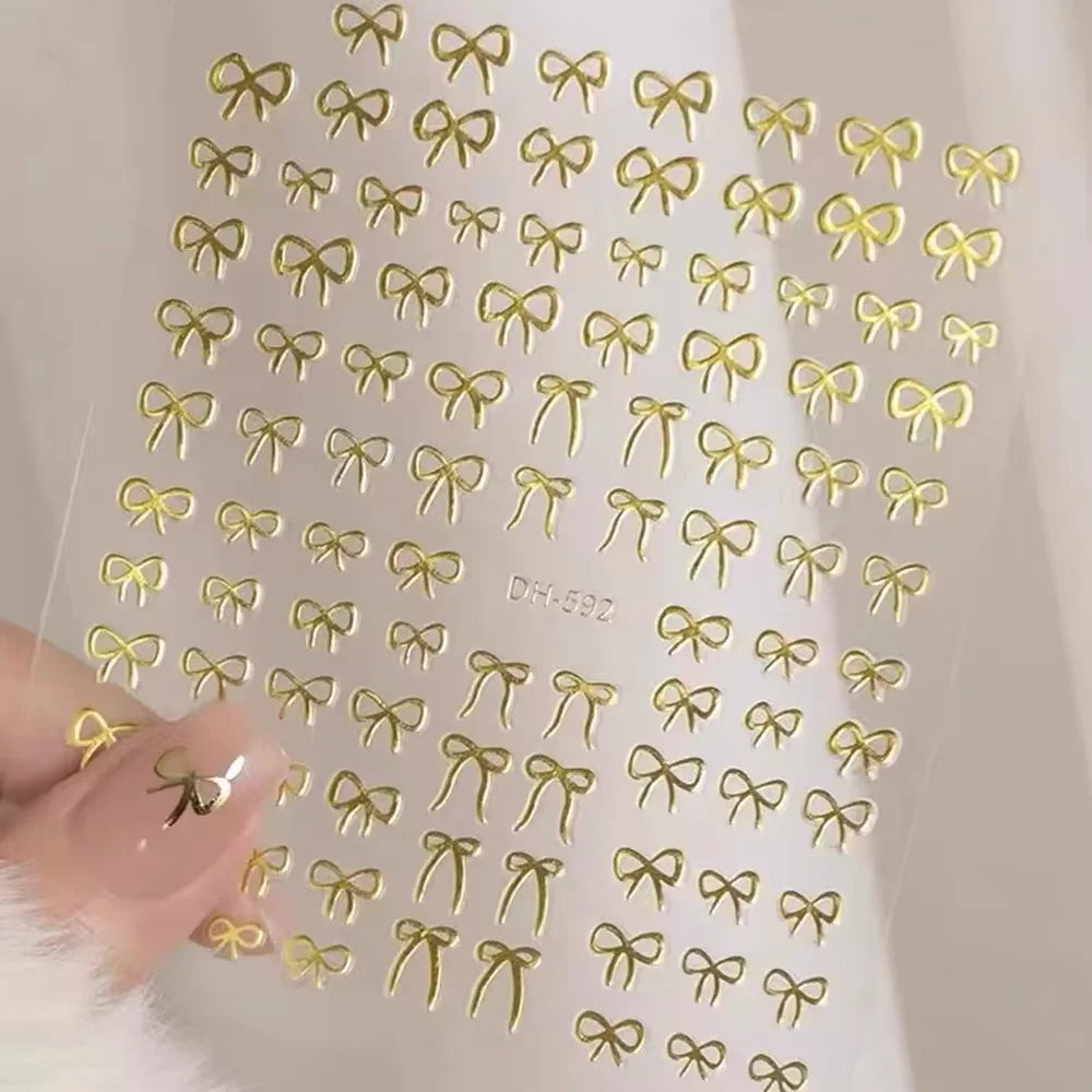 5D White Lace Bowknot Nail Art Stickers – Self-Adhesive Pearl Ribbon Luxury Nail Decals for DIY Manicure Decoration