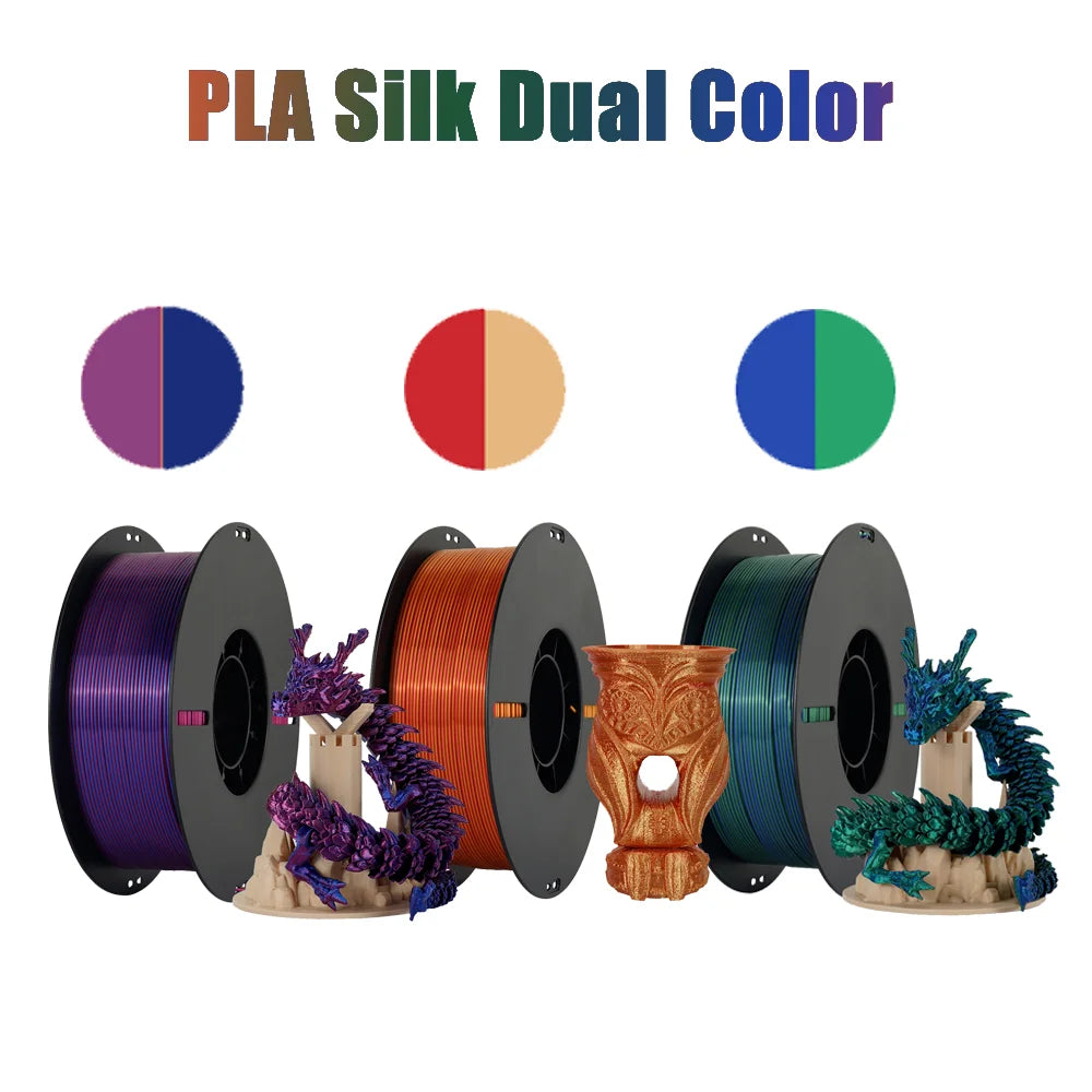 Tri-Color Dual-Color Silk Rainbow PLA Filament 1.75mm – Accurate +/-0.03mm, Compatible with Most FDM 3D Printers