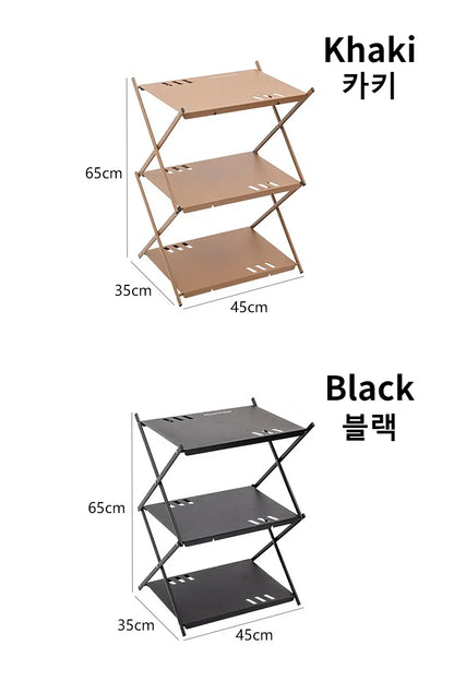 MOUNTAINHIKER Three-Tier Folding Rack – Portable Outdoor Storage Shelf for Camping, Picnic, BBQ & Garden Use