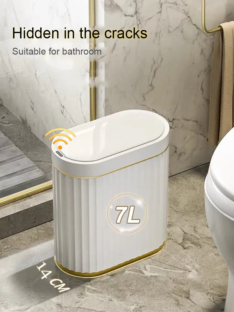 7/9L Automatic Sensor Trash Can – Smart Induction Garbage Bin with Roman Striped Design for Bathroom & Kitchen