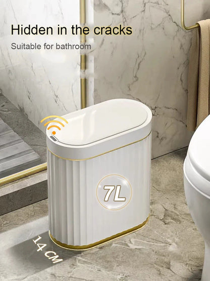 7/9L Automatic Sensor Trash Can – Smart Induction Garbage Bin with Roman Striped Design for Bathroom & Kitchen
