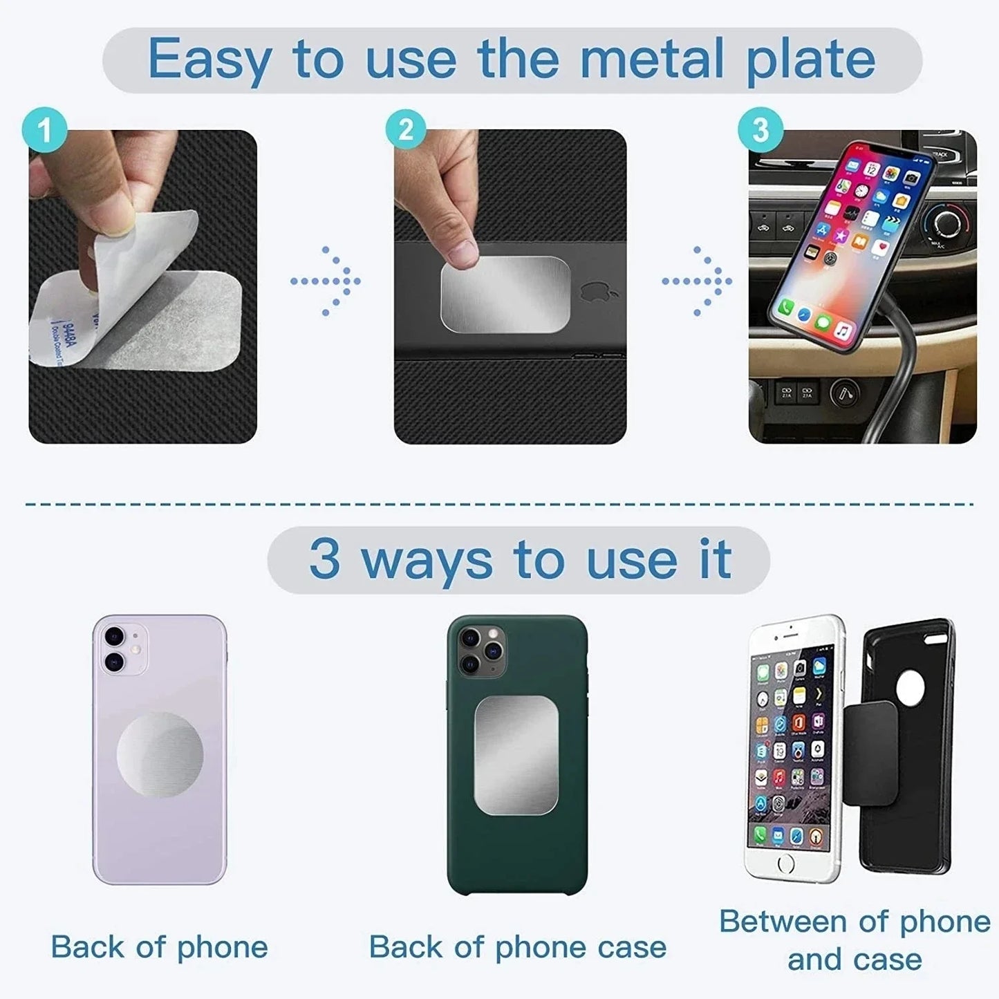 Universal Metal Plate Kit for Magnetic Car Mount – Adhesive Mobile Phone Holder Replacement for Xiaomi and All Smartphones