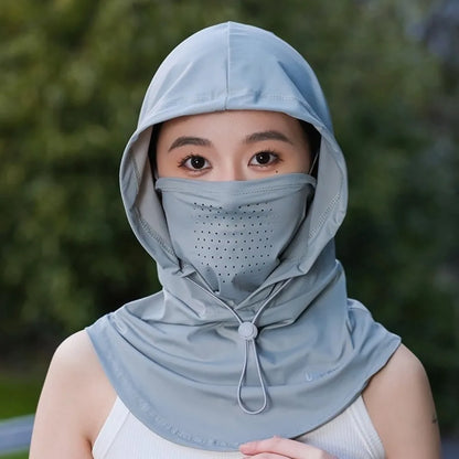 Unisex Summer UV Protection Hat with Mask & Shawl – Ice Silk Breathable Sun Protection Pullover Cap for Outdoor Sports & Beach Use