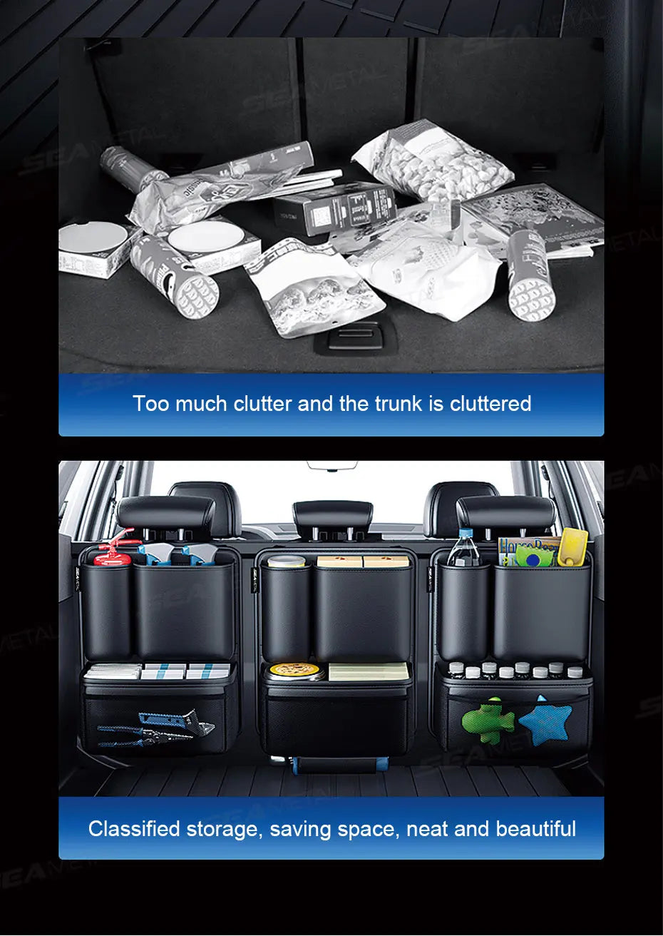 BLALION Car Trunk Leatherette Storage Bag – Detachable High-Capacity Seat Back Pocket Organizer for Jeeps, SUVs & Vans