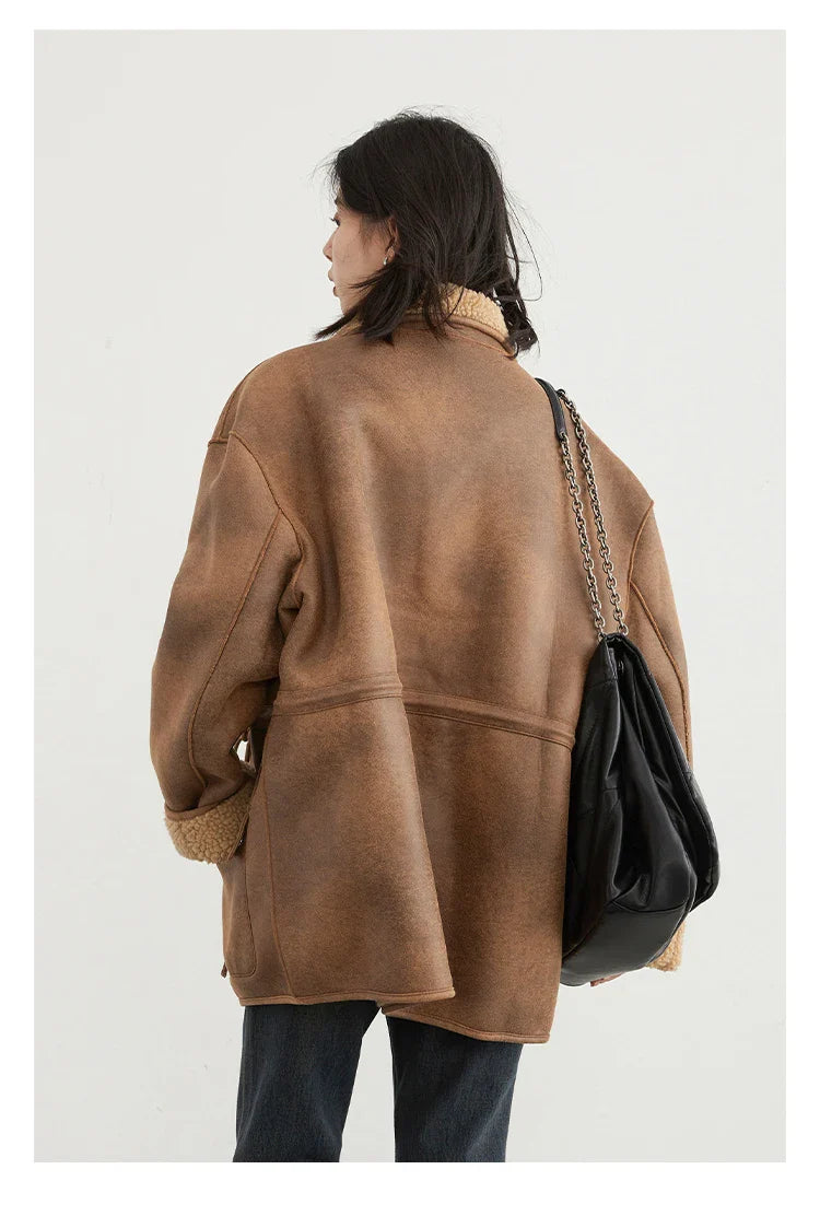 CHIC VEN Women's Reversible Jacket – Thick Suede, Motorcycle Style, Loose Fit Winter & Autumn Outerwear 2023