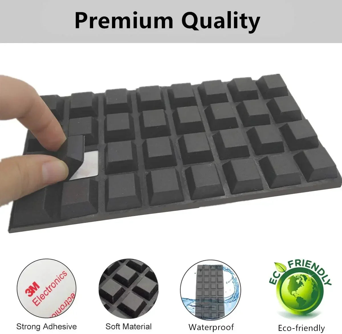 12Pcs Self-Adhesive Rubber Bumper Pads Square Feet for Electronics, Laptop, Speaker & Furniture Protection