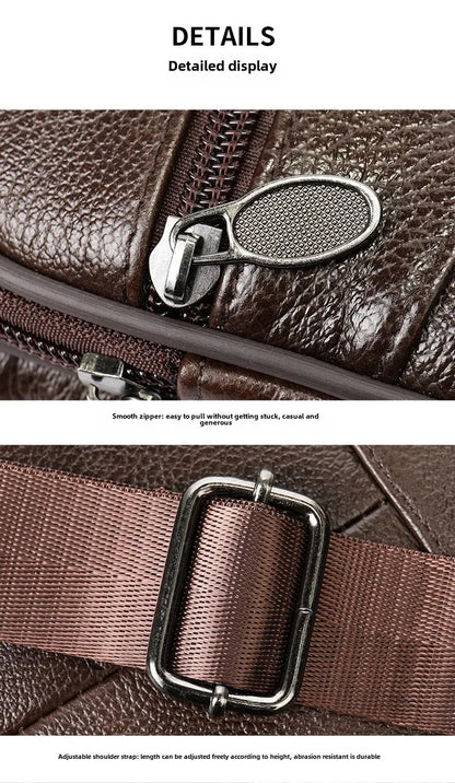 Men’s Genuine Leather Crossbody Bag – Small Outdoor Casual Bag for Motorcycle and Daily Use