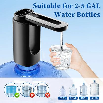 Automatic Electric Water Dispenser Pump – Portable Type-C Rechargeable for 5-Gallon Bottles (Black)