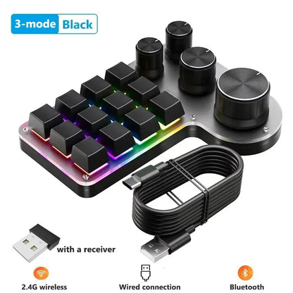 12-Key 4-Knob RGB Programming Macro Keyboard – Hot Swappable Mechanical Gaming Macropad for Photoshop, Editing & Custom Shortcuts