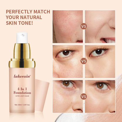Color-Changing 4-in-1 Foundation – Moisturizing SPF 30+ Longwear Waterproof Makeup Base for Hydrating Travel Coverage