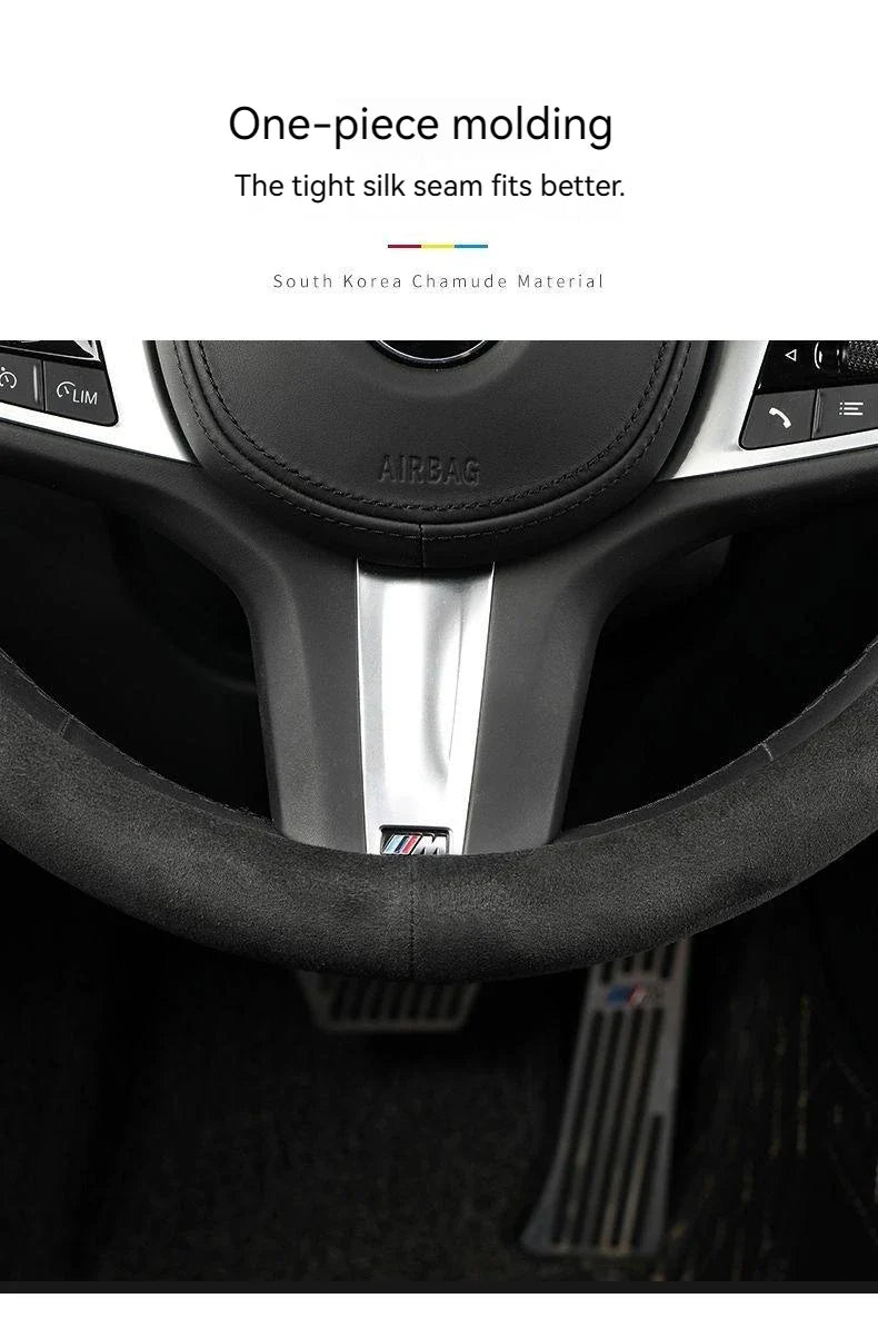 All-Season Suede Steering Wheel Cover — Ultra-Thin, Non-Slip, Breathable for Round & D-Shaped Wheels