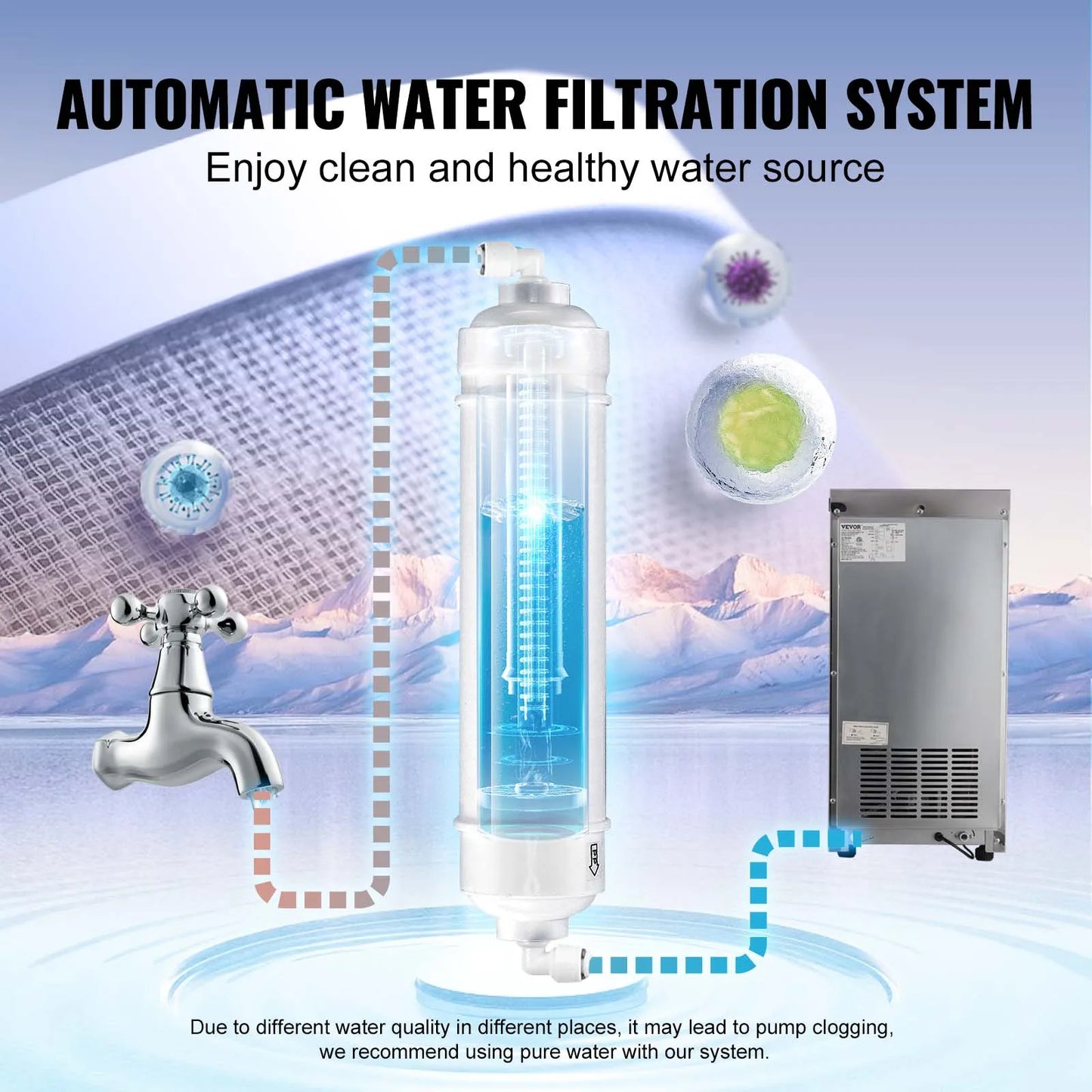 VEVOR Commercial Ice Maker – 100LB/24H, 45 Ice Cubes in 12-15 Mins, Freestanding with LED Display