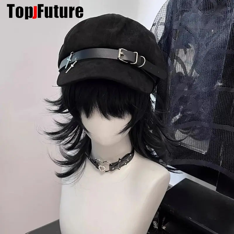 Custom Harajuku Gothic Lolita Beret Hat – Y2K Punk Lace Bow Cap for Women, Handmade Decorative Sun Hat