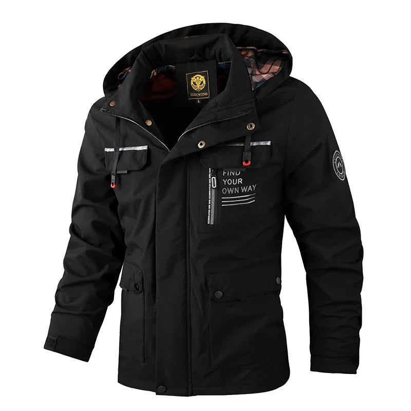Men's Casual Hooded Windbreaker Jacket - Waterproof Warm Soft Shell Outdoor Winter Coat Plus Size