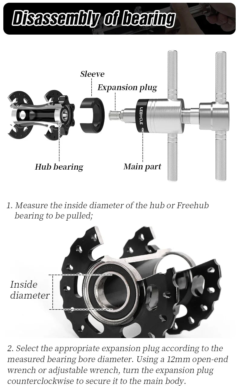LEBYCLE Bike Hub Bearing Removal Tool — MTB & Road Bicycle Hub Tower Puller for Hub Repair