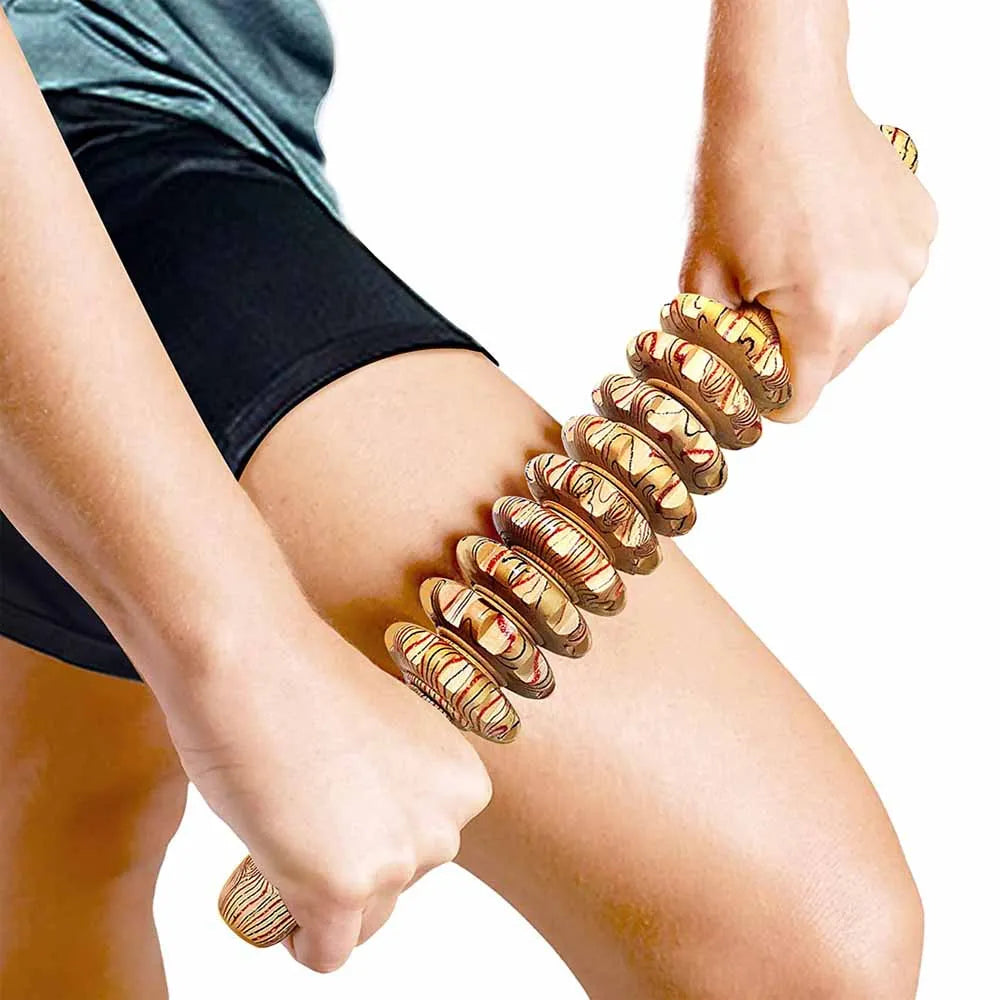 9-Roller Wooden Massage Stick – Handheld Manual Massager for Cellulite & Muscle Pain Relief