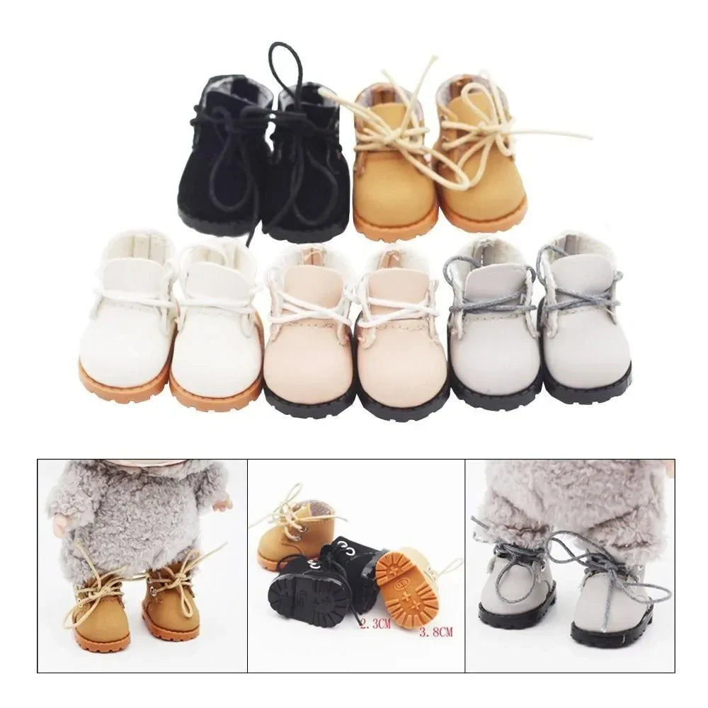 Labubu Doll Shoes – 3.8cm Lace-Up Mini Leather Shoes for 15-17cm Dolls, Cute Kawaii Accessory