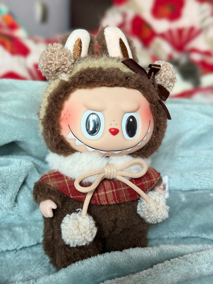 17cm Labubu Plush Doll Clothes – Macaron Outfit, Hair Accessories, DIY Clothing for V1 V2 Dolls & Kids Gift