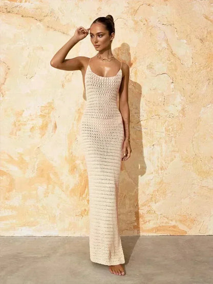 Sexy Knit Cut-Out Tassel Bodycon Maxi Dress – Summer Beach & Party Outfit for Women