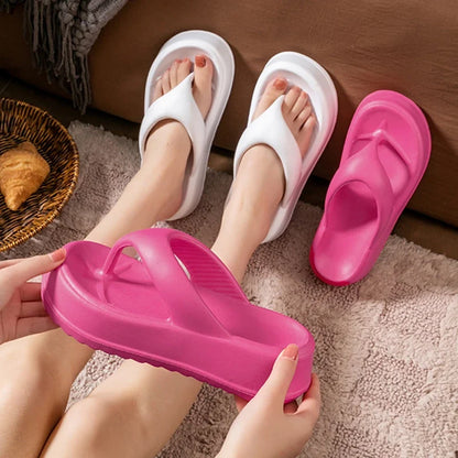 Women's Rose Red Platform Sandals - Lightweight EVA Wedge Beach Flip Flops