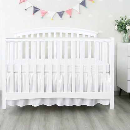 Premium Crib Bed Skirt with White Sheet – 4-Sided Pleated Ruffle Nursery Bedding for Baby Boys & Girls Toddler Beds